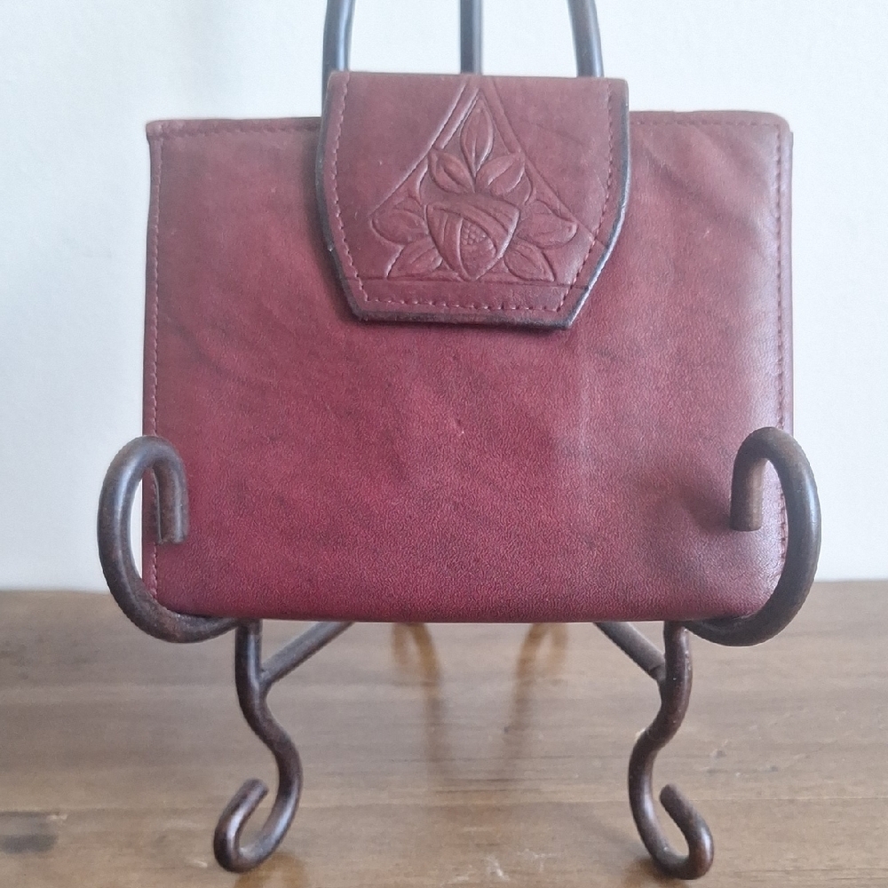 Vintage Rolfs Cowhide Wallet | Oxblood Leather Floral Embossed | Rare Key Slots